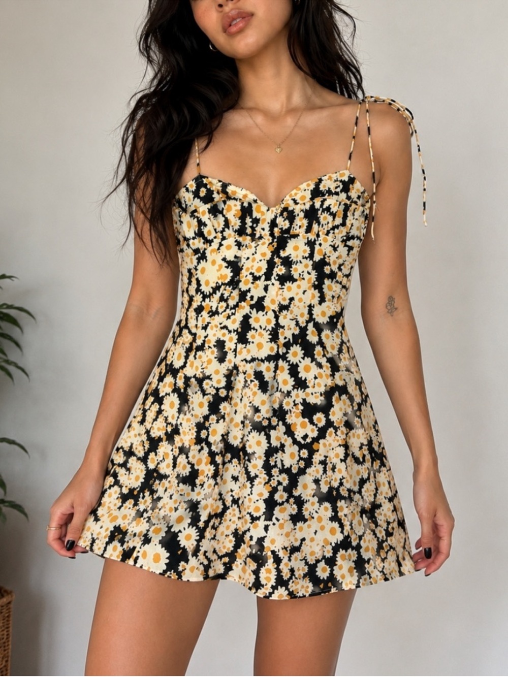 Realisation Par Black Mini Dress with Yellow Daisy Print brand new without tags